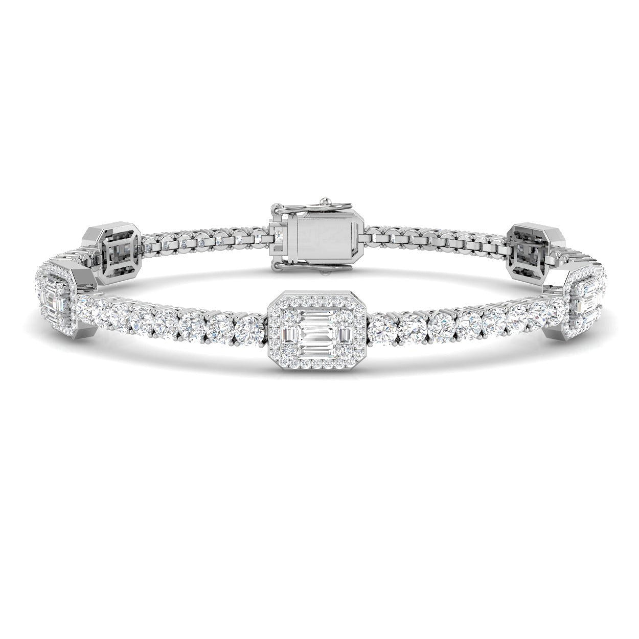 Bracelet de tennis de luxe en or et platine, serti de diamants ronds.