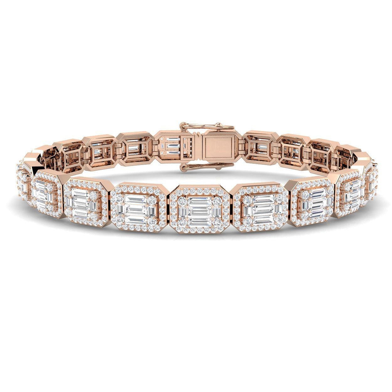 Elegant Emerald Style Baguette & Round Cut Lab Grown Diamond Bracelet in Gold or Platinum