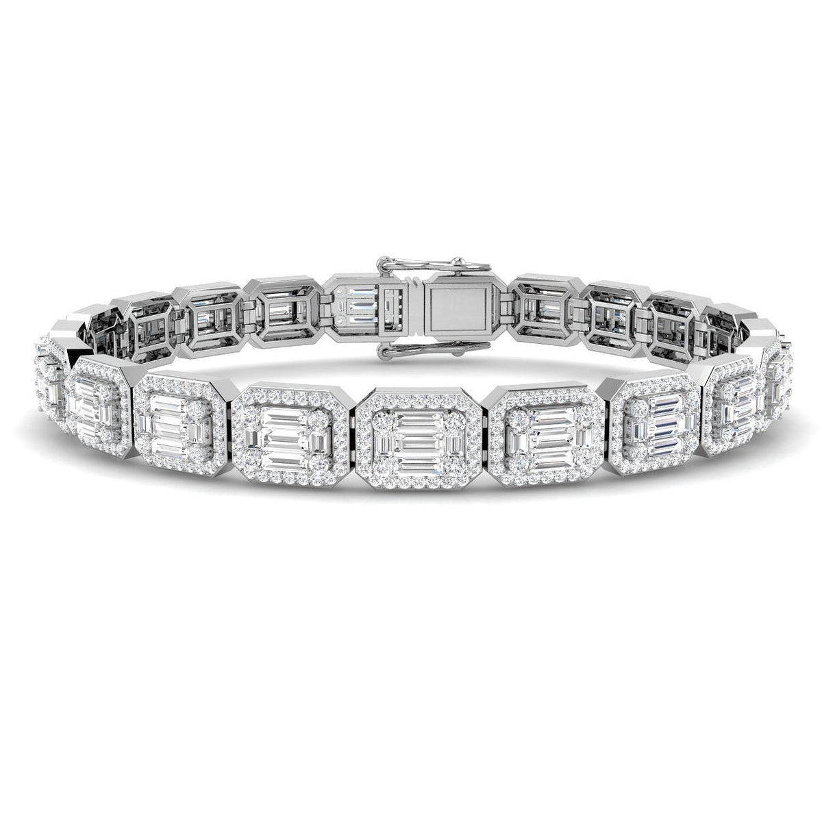 Elegant Emerald Style Baguette & Round Cut Lab Grown Diamond Bracelet in Gold or Platinum