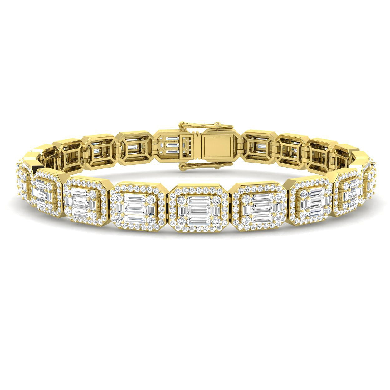 Elegant Emerald Style Baguette & Round Cut Lab Grown Diamond Bracelet in Gold or Platinum