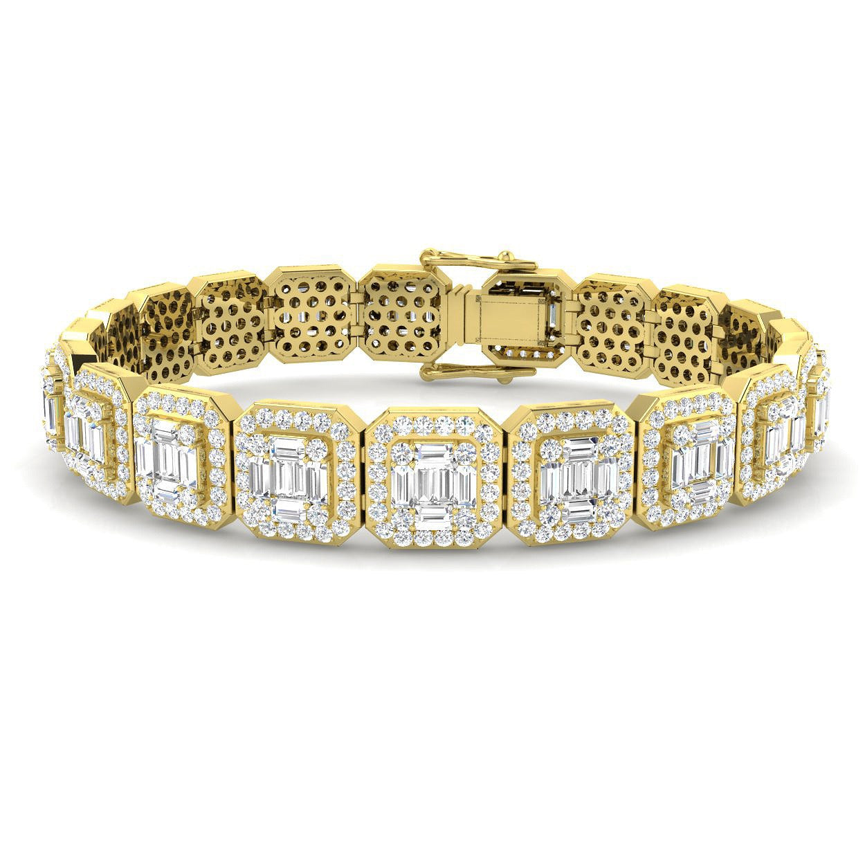 Baguette & Round Cut Emerald Style Natural Diamond Bracelet in Gold & Platinum