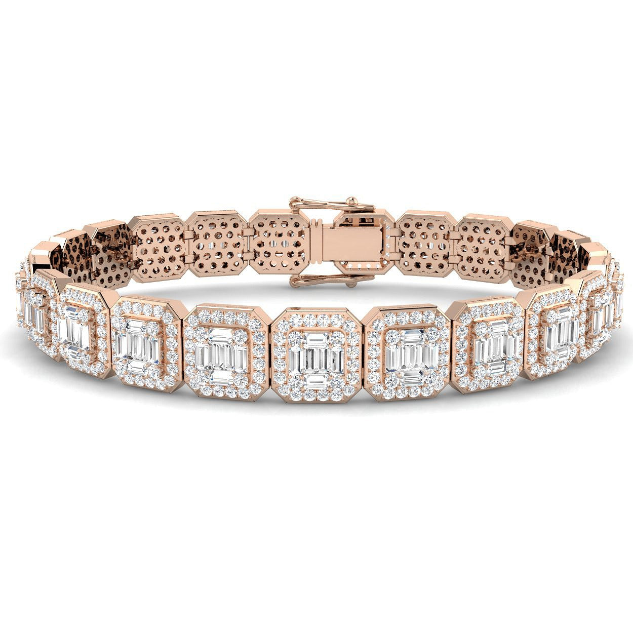 Baguette & Round Cut Emerald Style Natural Diamond Bracelet in Gold & Platinum