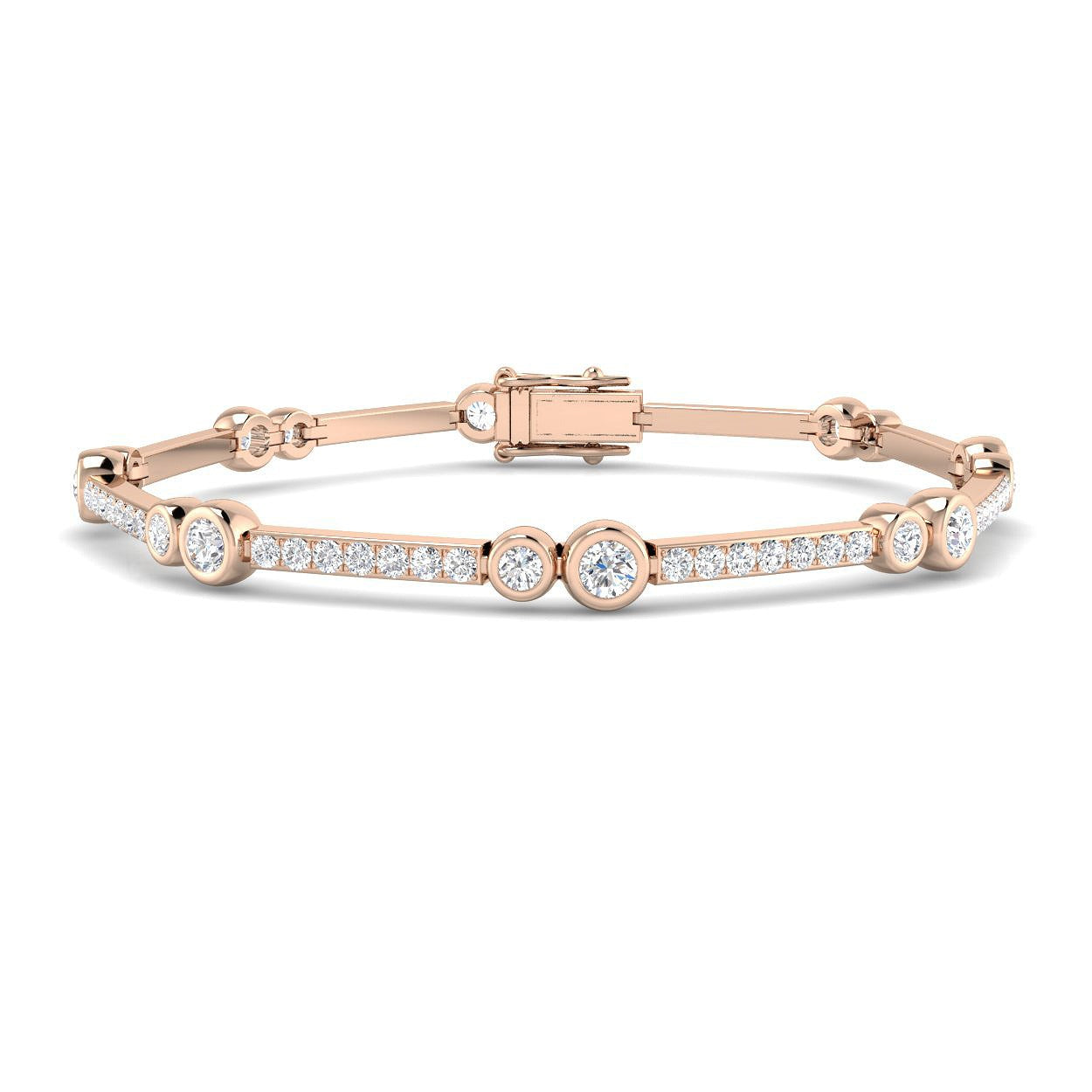 9K Yellow Gold Lab Grown Diamond Station Bracelet – Round Bezel & Pave Set Diamond Bar Bracelet with Box Clasp