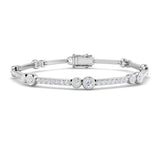 9K Yellow Gold Lab Grown Diamond Station Bracelet – Round Bezel & Pave Set Diamond Bar Bracelet with Box Clasp