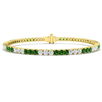 Round Brilliant Cut Tsavorite and Natural Diamond Tennis Bracelet in 18K Solid Gold