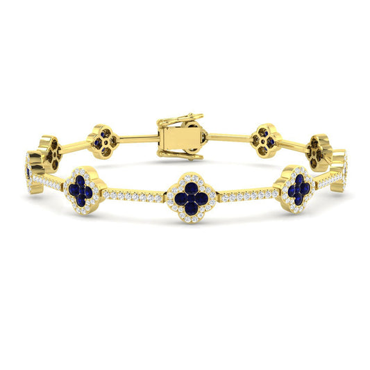 Clover Set 18K Yellow Gold Diamond Tennis Bracelet in Blue Sapphire Gemstone