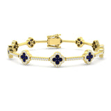 Clover Set 18K Yellow Gold Diamond Tennis Bracelet in Blue Sapphire Gemstone