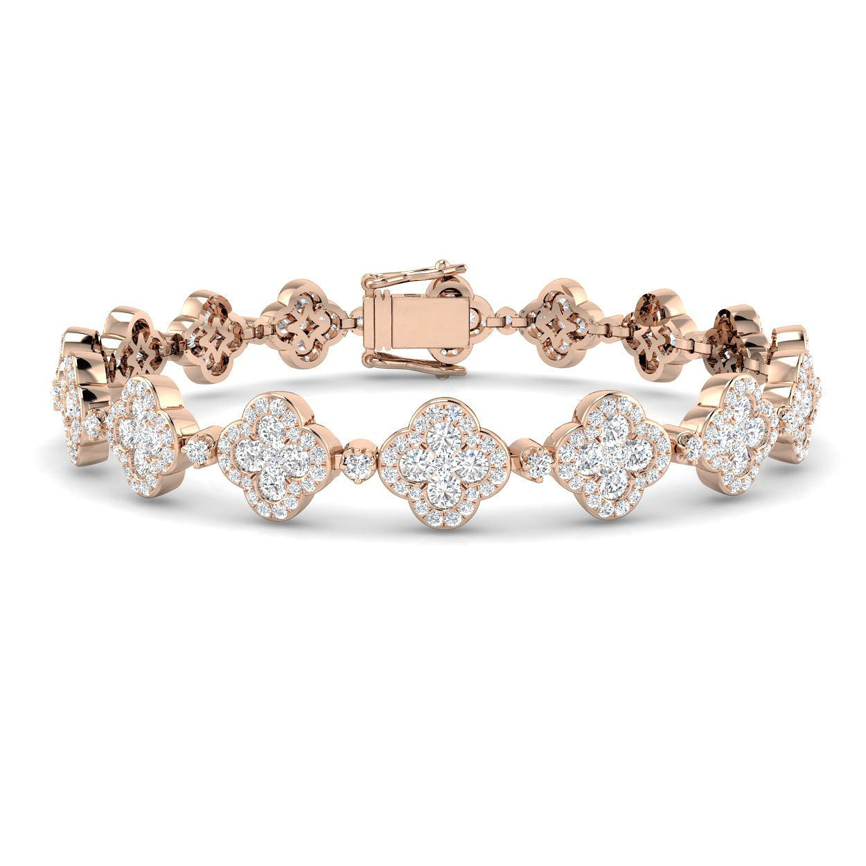 Floral clover diamond link, Bridal diamond bracelet gold, Statement gold diamond bracelet