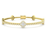 Natural Diamond Clover Link Tennis Bracelet in 9K Solid Gold with Box Clasp