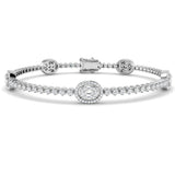 9K White Gold Round & Baguette Lab Grown Diamond Bracelet in Prong Pave Setting