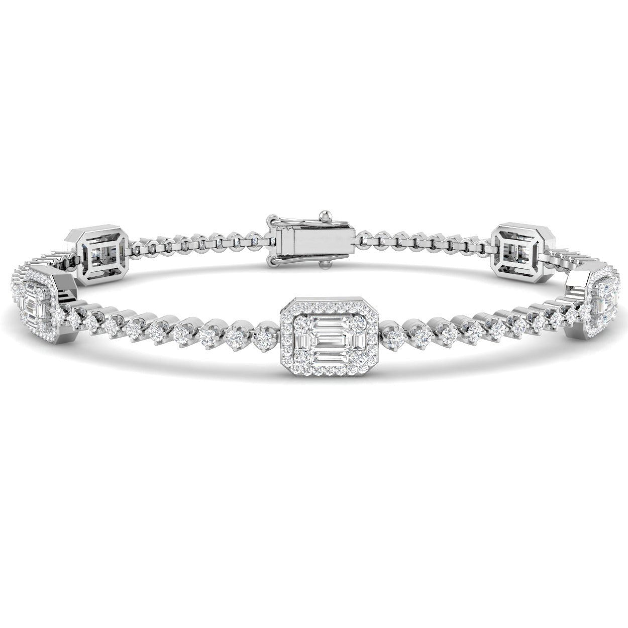 Luxury 2.60Ct Prong Set Natural Diamond Baguette & Brilliant Diamond Bracelet in Platinum