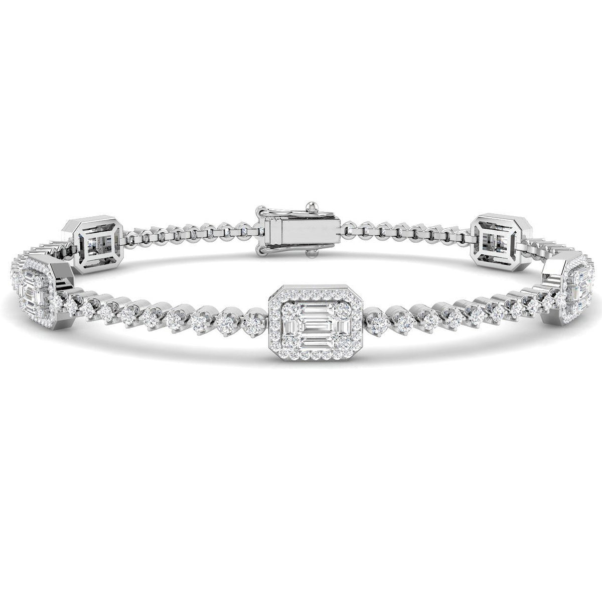 Luxury 2.60Ct Prong Set Natural Diamond Baguette & Brilliant Diamond Bracelet in Platinum