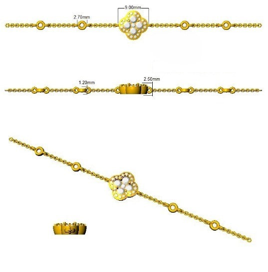 Clover Diamond Chain Bracelet with Bezel & Pave Set Natural Diamonds in Platinum