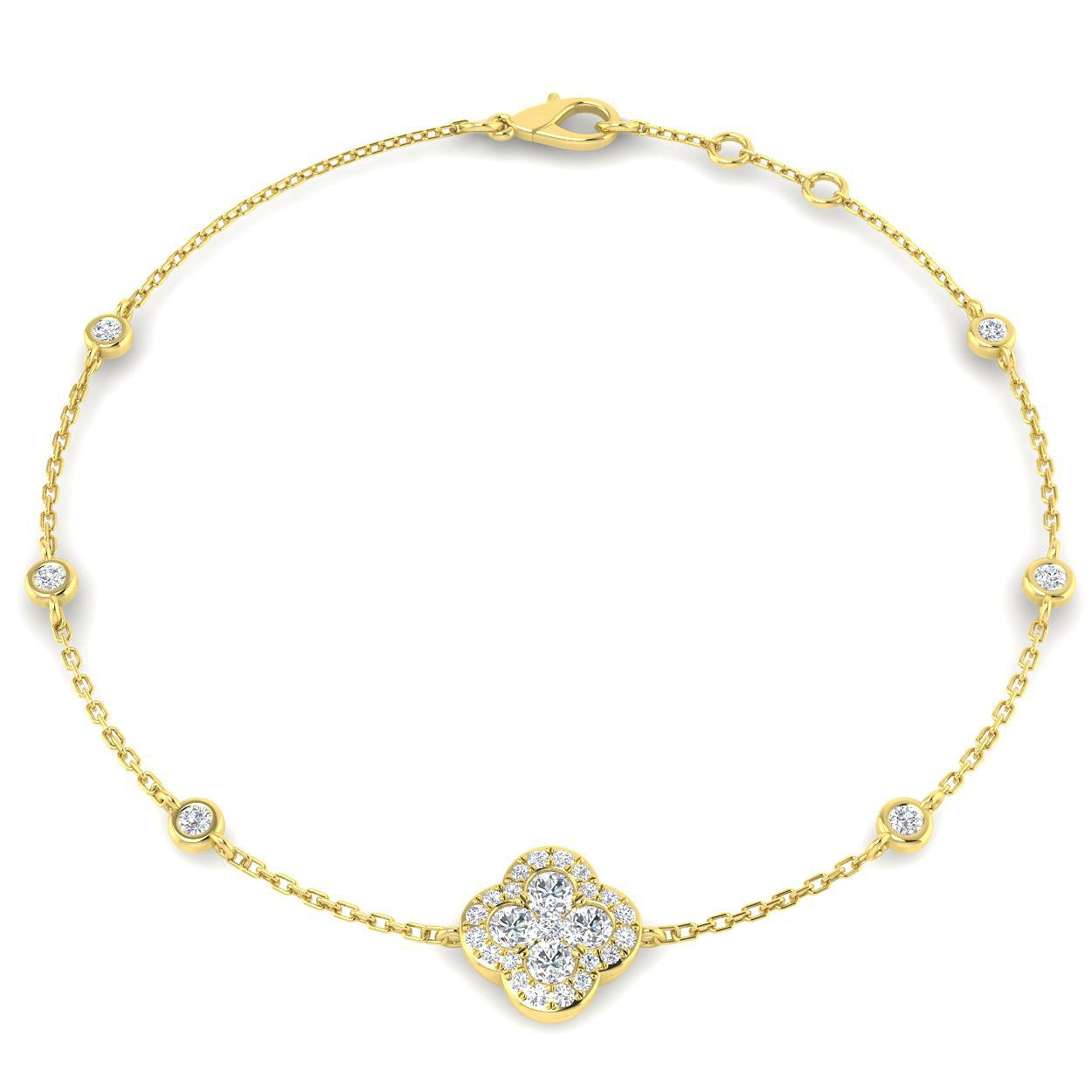 Clover Diamond Chain Bracelet with Bezel & Pave Set Natural Diamonds in Platinum