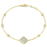 Clover Diamond Chain Bracelet with Bezel & Pave Set Natural Diamonds in Platinum