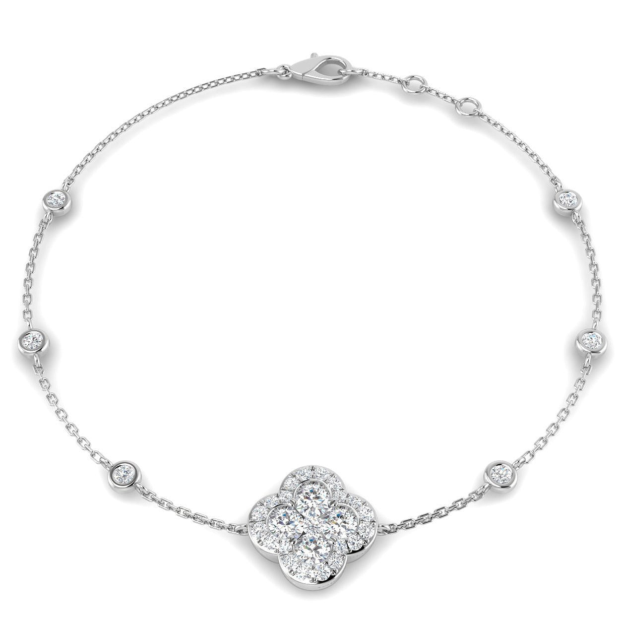 Clover Diamond Chain Bracelet with Bezel & Pave Set Natural Diamonds in Platinum