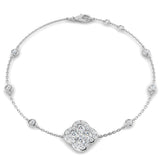 Clover Diamond Chain Bracelet with Bezel & Pave Set Natural Diamonds in Platinum