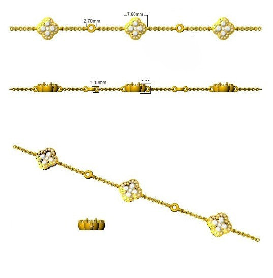 1.20Ct Clover Style Lab Grown or Natural Diamond Chain Bracelet in Platinum | Pave & Bezel Set