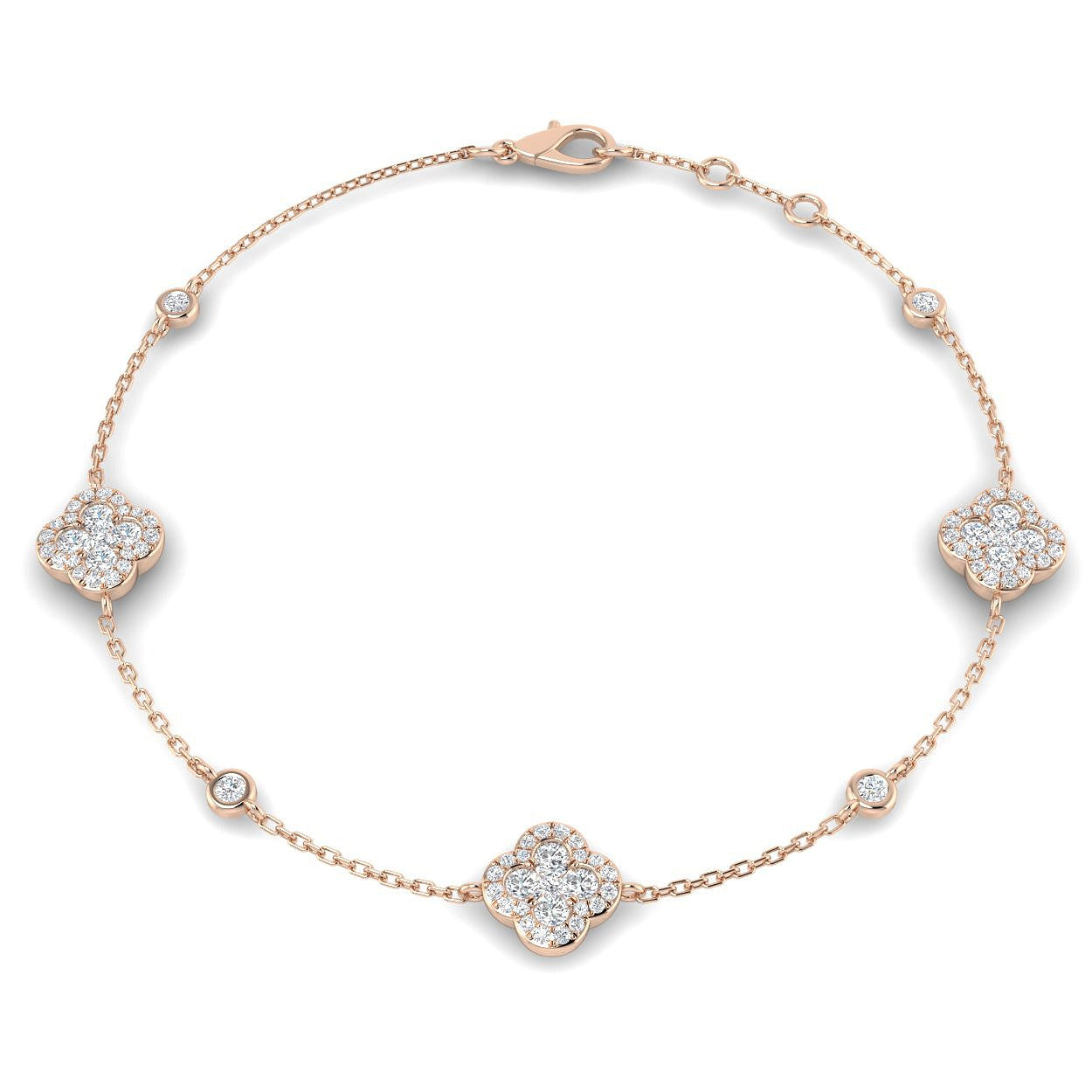 1.20Ct Clover Style Lab Grown or Natural Diamond Chain Bracelet in Platinum | Pave & Bezel Set