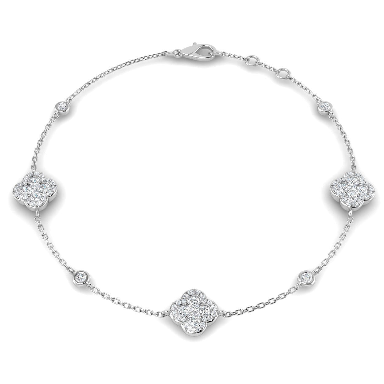 1.20Ct Clover Style Lab Grown or Natural Diamond Chain Bracelet in Platinum | Pave & Bezel Set
