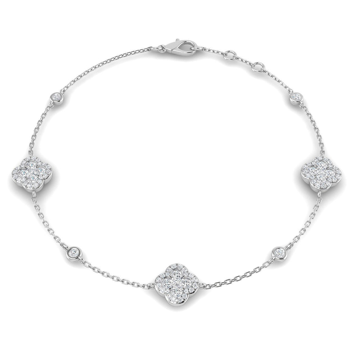 1.20Ct Clover Style Lab Grown or Natural Diamond Chain Bracelet in Platinum | Pave & Bezel Set
