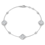 1.20Ct Clover Style Lab Grown or Natural Diamond Chain Bracelet in Platinum | Pave & Bezel Set