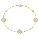 1.20Ct Clover Style Lab Grown or Natural Diamond Chain Bracelet in Platinum | Pave & Bezel Set