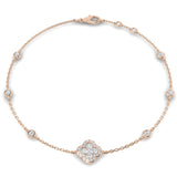 Clover Diamond Chain Bracelet with Bezel & Pave Set Natural Diamonds in Platinum