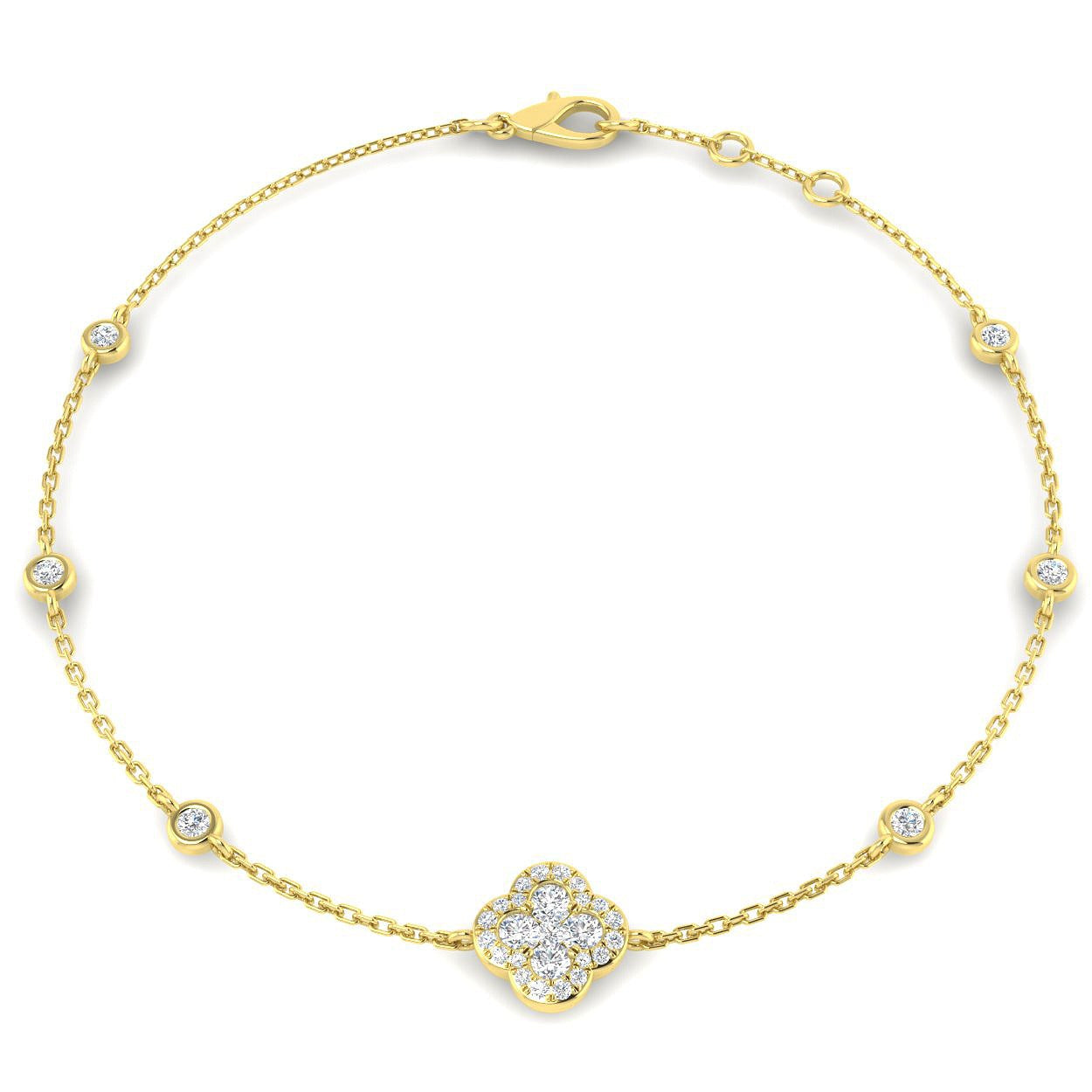 Clover Diamond Chain Bracelet with Bezel & Pave Set Natural Diamonds in Platinum