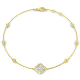 Clover Diamond Chain Bracelet with Bezel & Pave Set Natural Diamonds in Platinum