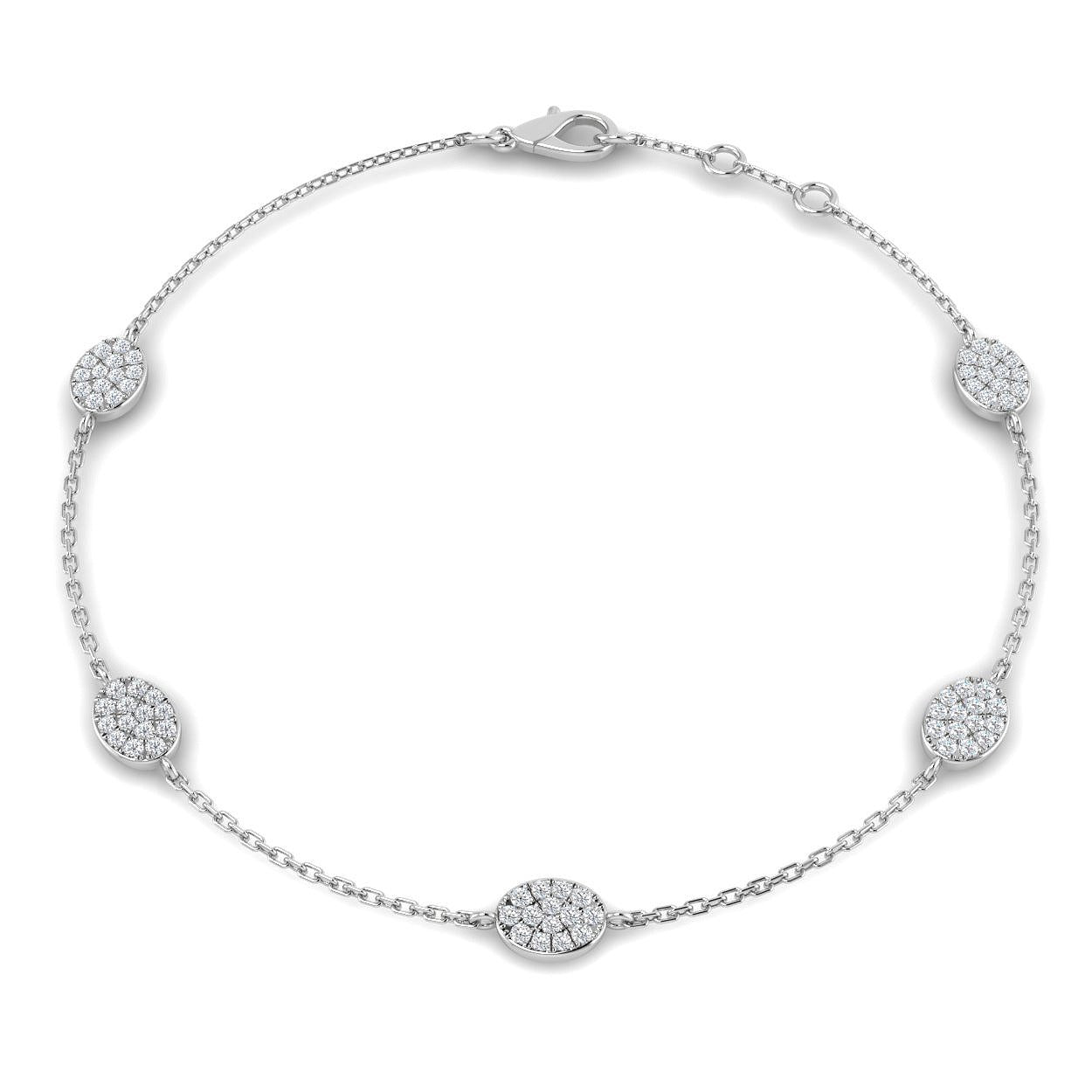 Natural Diamond Bracelet, 18K White Gold Bracelet, Oval Diamond Bracelet