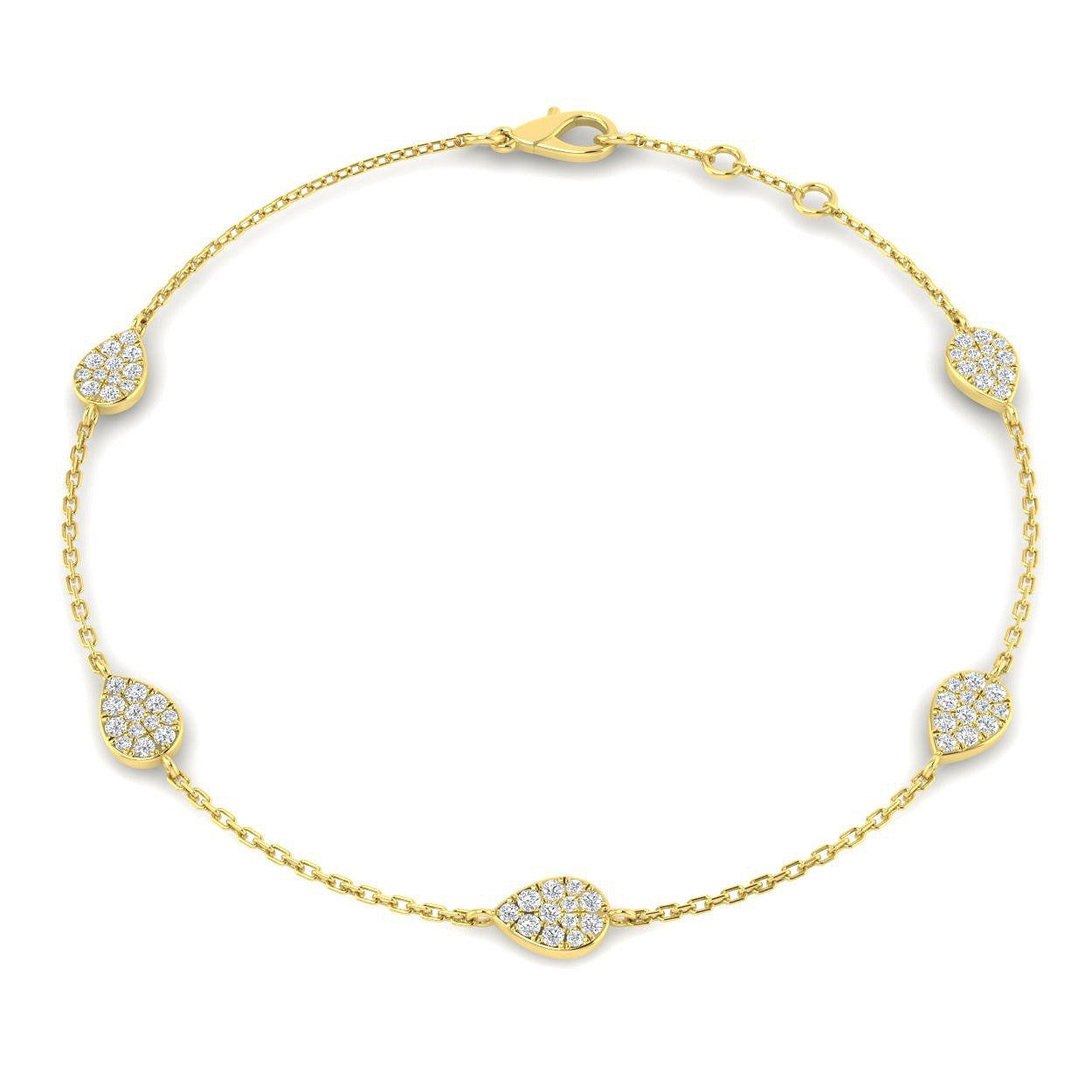 Natural Diamond Bracelet, 9K Yellow Gold Bracelet, Pear Shape Diamond Bracelet