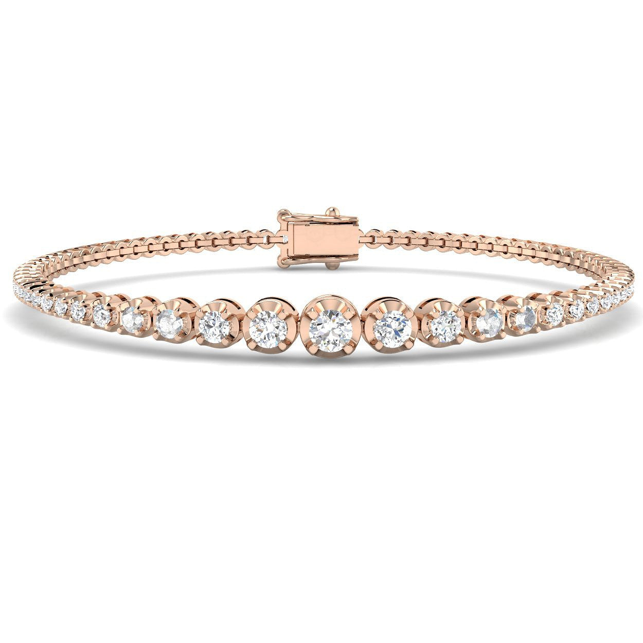 Round Lab Grown Diamond Graduate Tennis Bracelet in Platinum with Prong Set Box Clasp