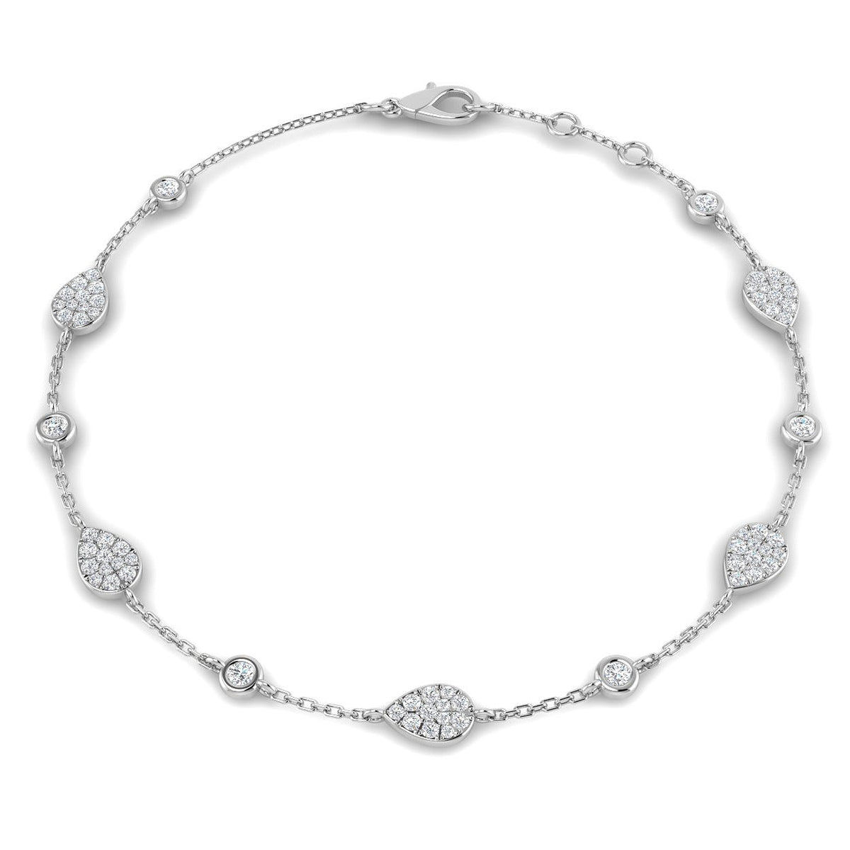 18K Yellow Gold Natural Diamond Pear Shape Station Bracelet – Pave Set Chain Bracelet with Lobster Clasp