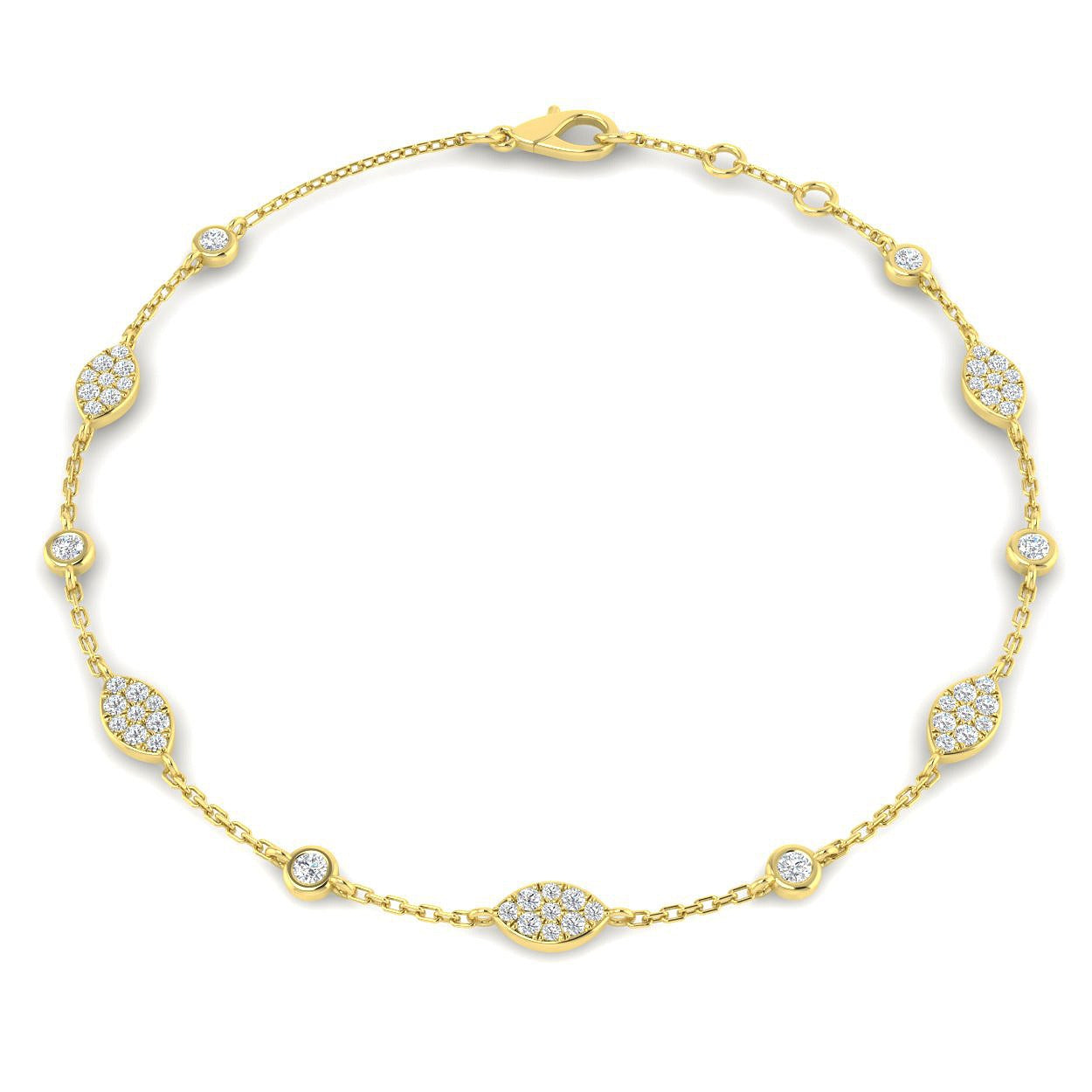 Pavé Diamond Bracelet, Bezel Set Diamond, Round Diamond Bracelet, Diamond Station Bracelet