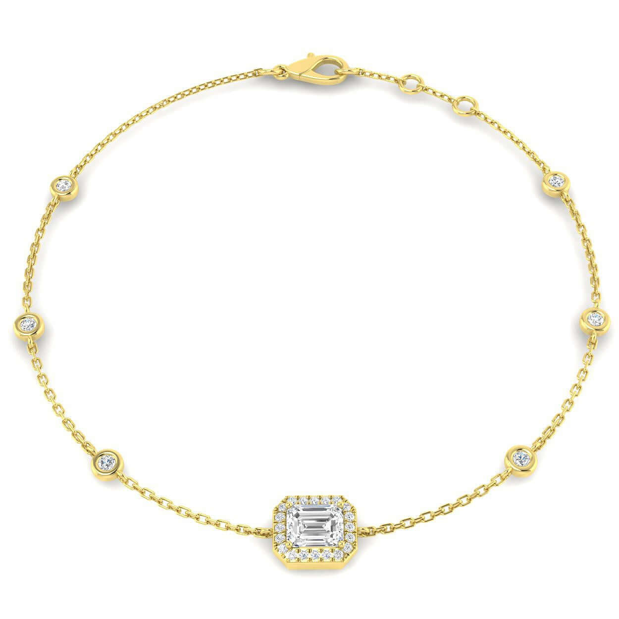 Clover Diamant-Kettenarmband mit Lünetten- und Pavé-Fassung aus Naturdiamanten in Platin