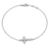 Solid Gold Natural Diamond Pavé Cross Bracelet, 9K 18K Gold Diamond Religious Cross Bracelet