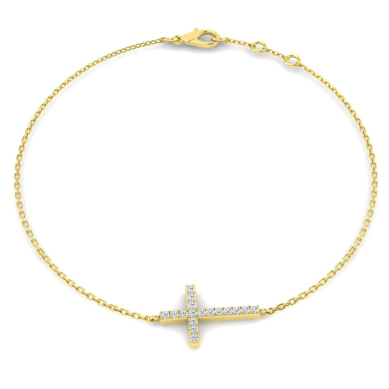Close Up Pavé Set Diamond Cross Charm, Elegant Faith Protection Gold Bracelet