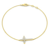 Close Up Pavé Set Diamond Cross Charm, Elegant Faith Protection Gold Bracelet