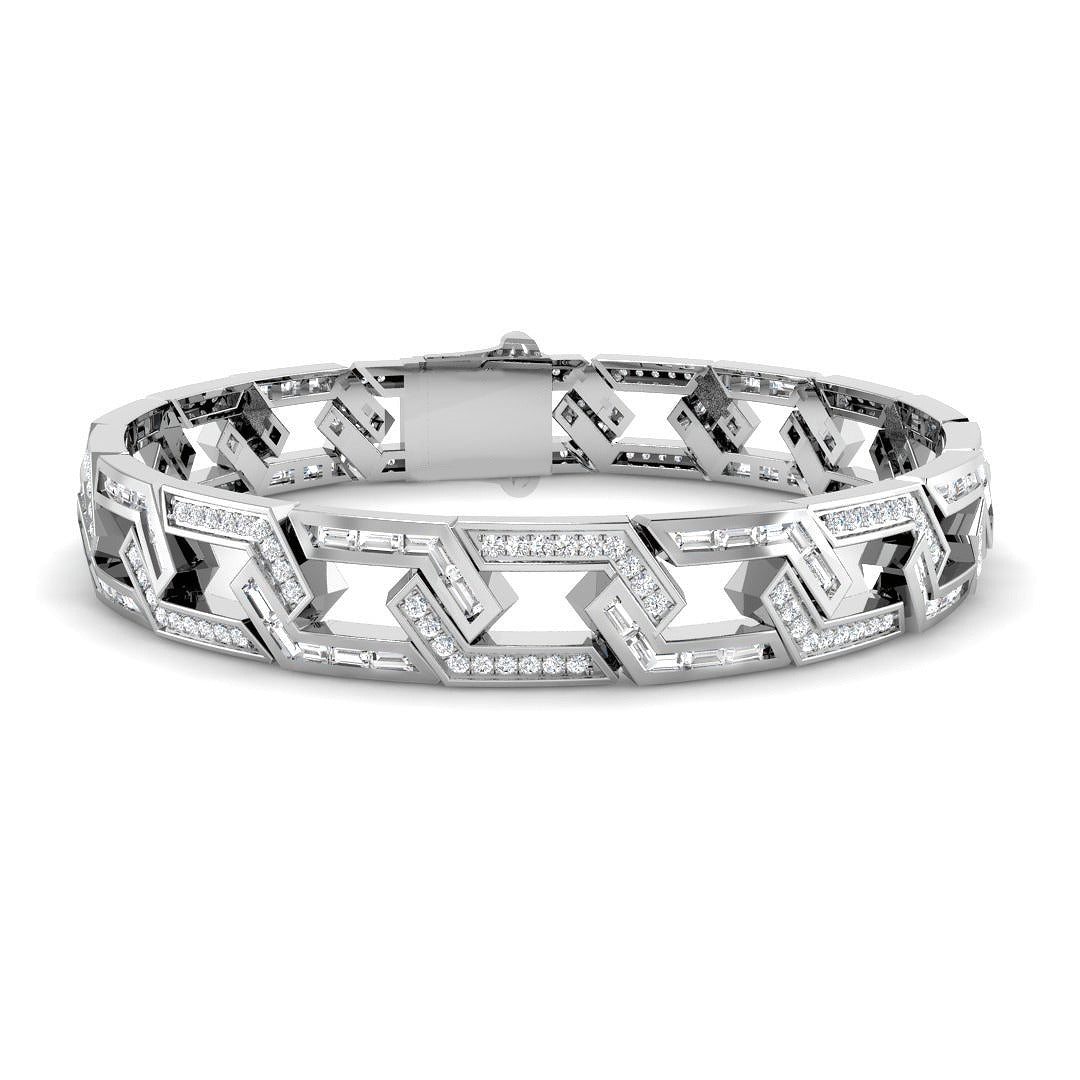 Art Deco Greek Key Natural Or Lab Grown Diamond Bracelet in Platinum | Baguette & Round