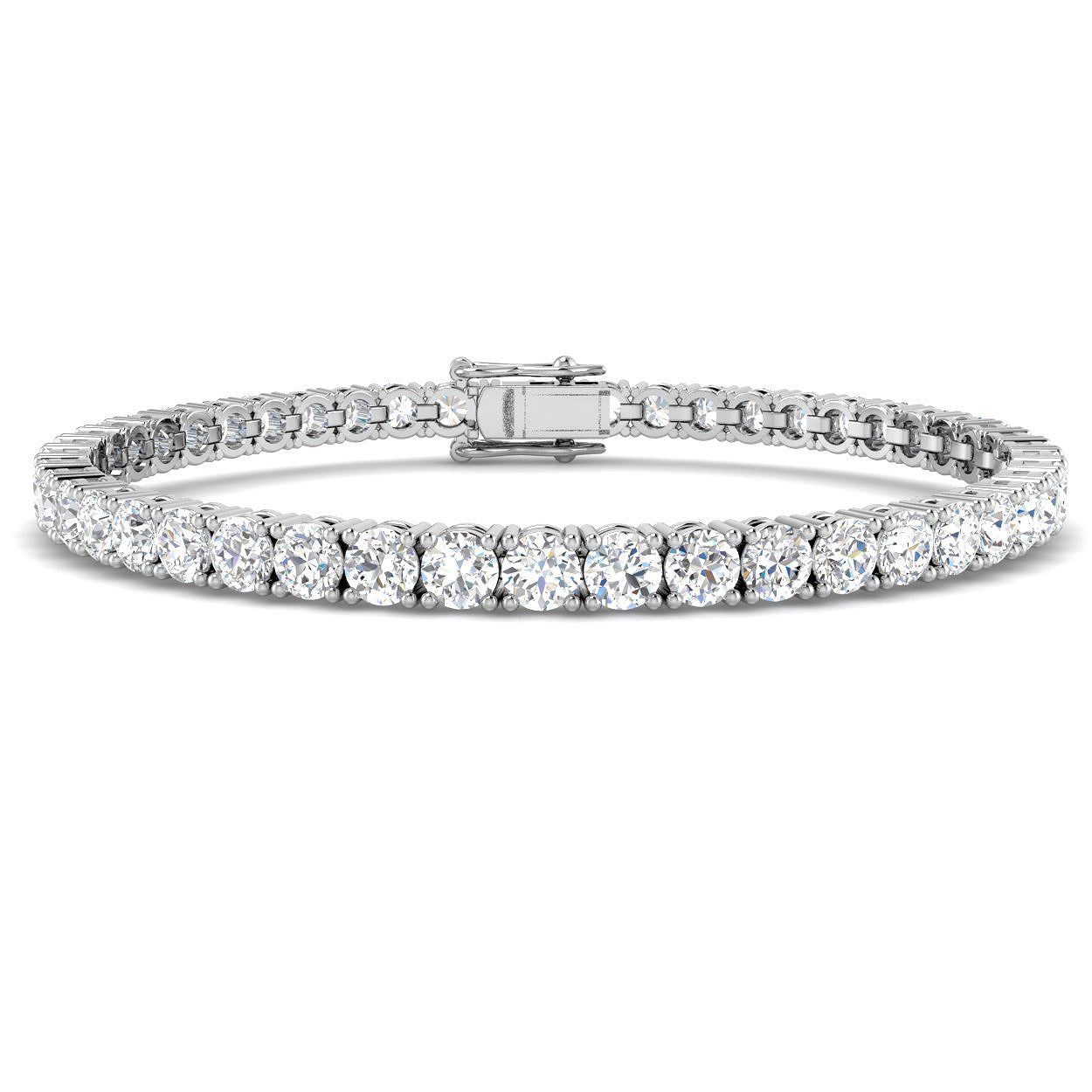9K White Gold Lab Grown Diamond Tennis Bracelet – Round Prong Set Diamonds with Box Clasp