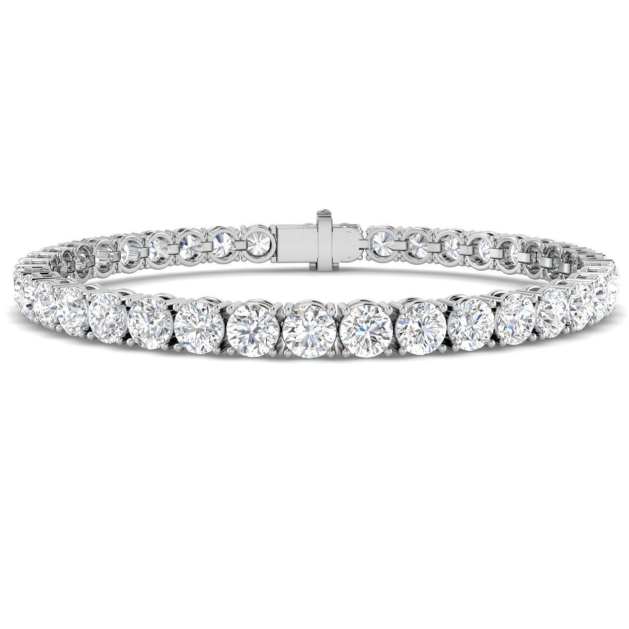 18K White Gold Round Natural Diamond Tennis Bracelet in Prong Set with Secure Box Clasp