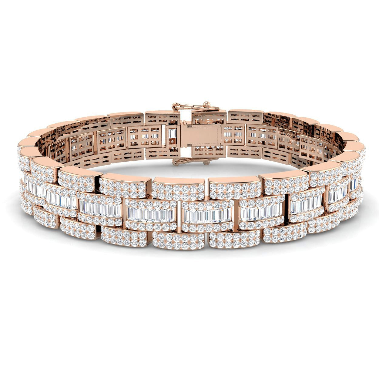 Art Deco–Style Baguette & Round Cut Lab Grown Diamond Bracelet in 18K White Gold