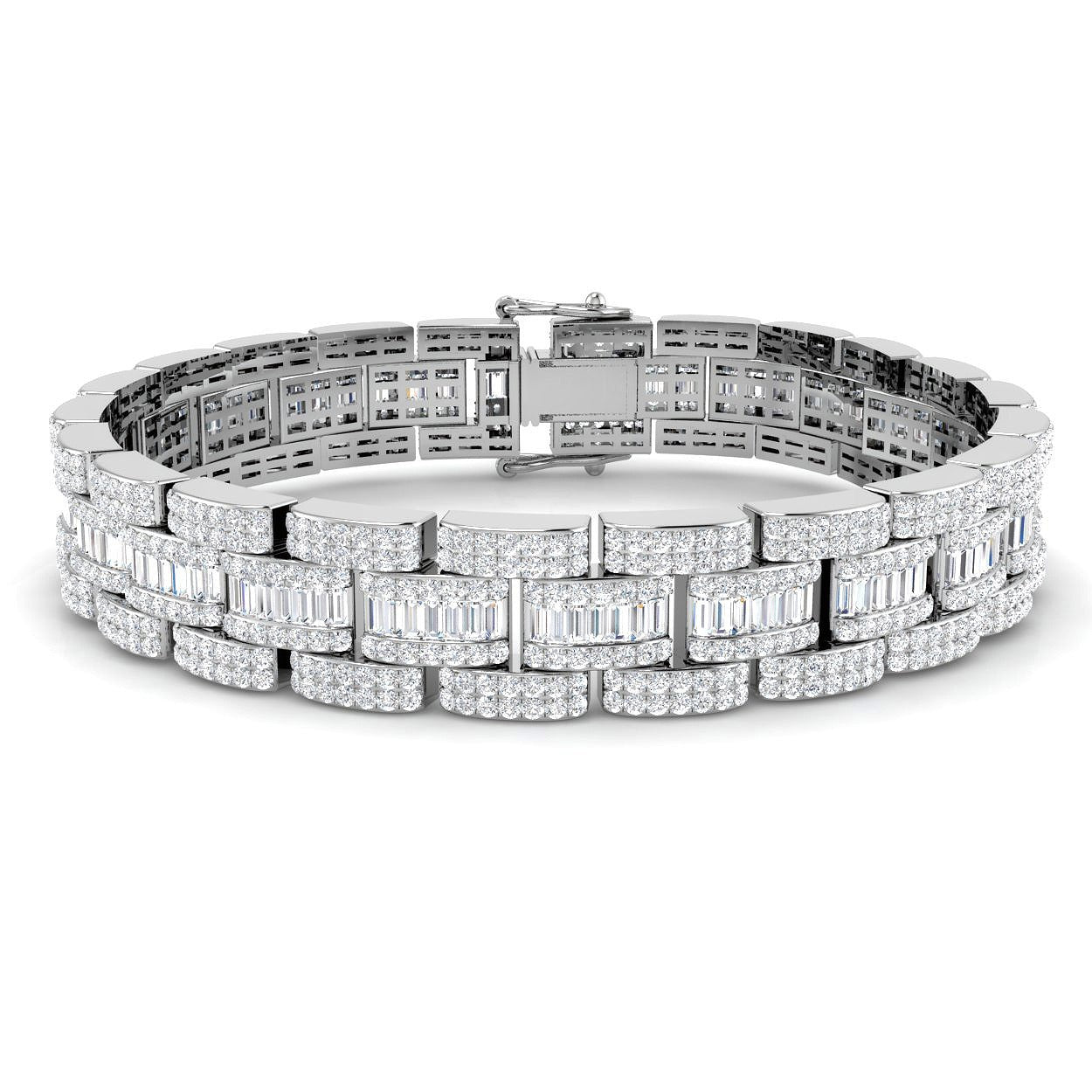 Art Deco–Style Baguette & Round Cut Lab Grown Diamond Bracelet in 18K White Gold