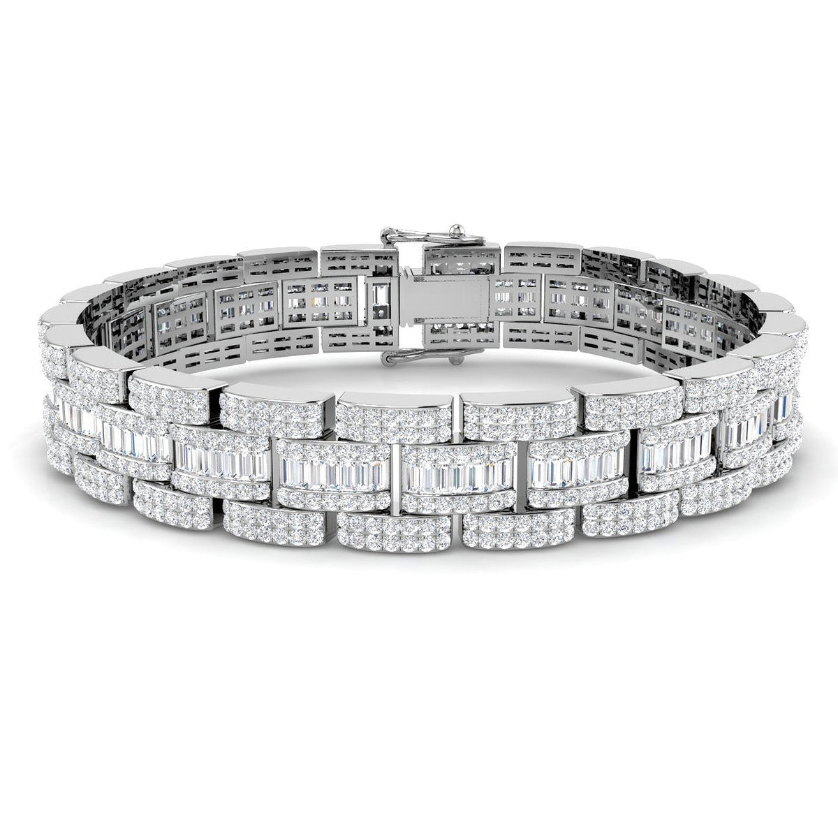 Art Deco–Style Baguette & Round Cut Lab Grown Diamond Bracelet in 18K White Gold