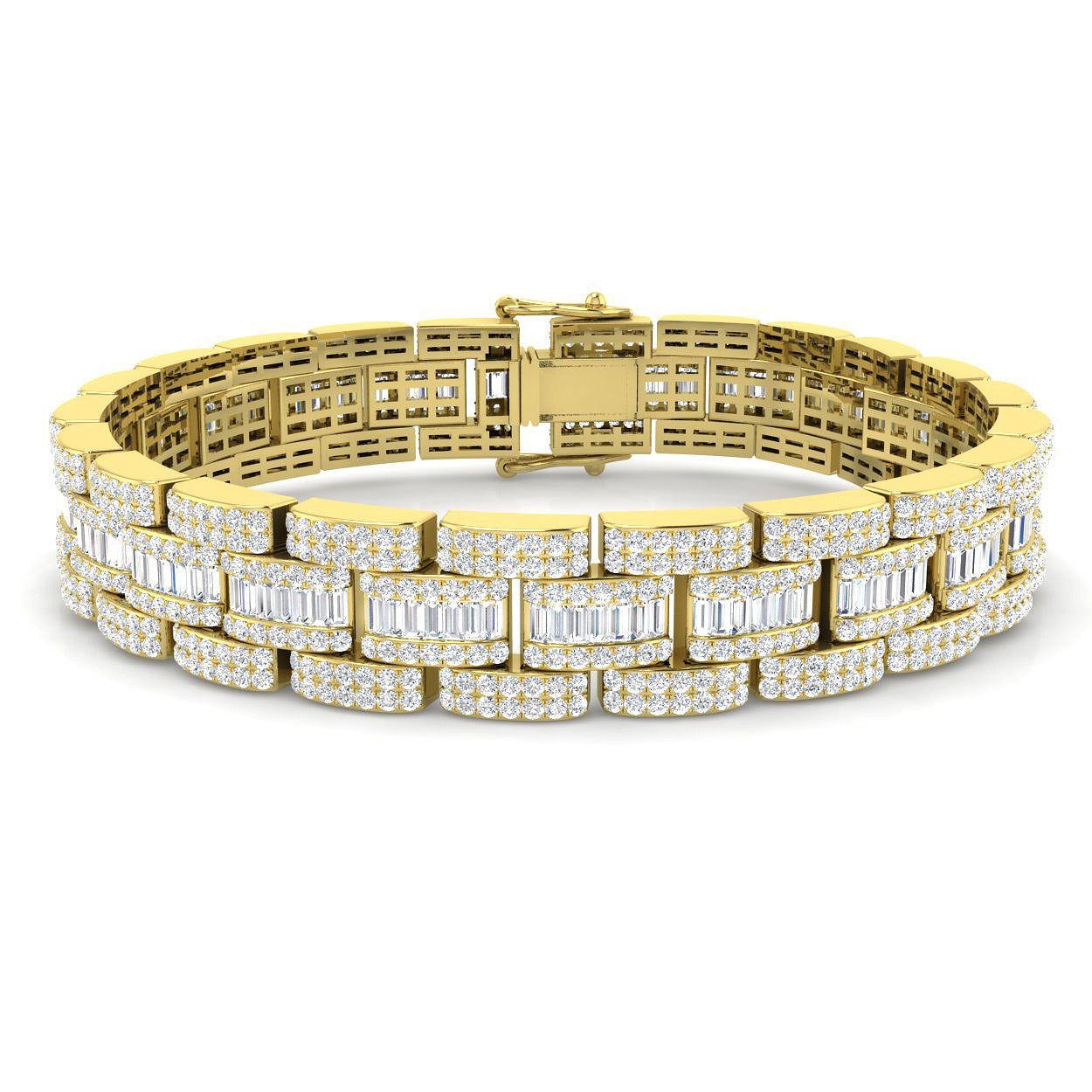 Art Deco–Style Baguette & Round Cut Lab Grown Diamond Bracelet in 18K White Gold