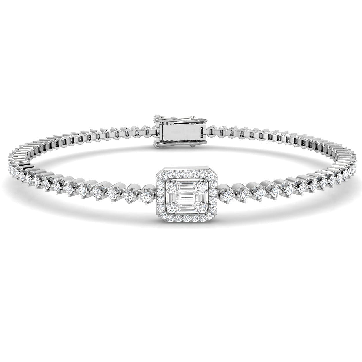 Bracelet de tennis de luxe en or et platine, serti de diamants ronds.