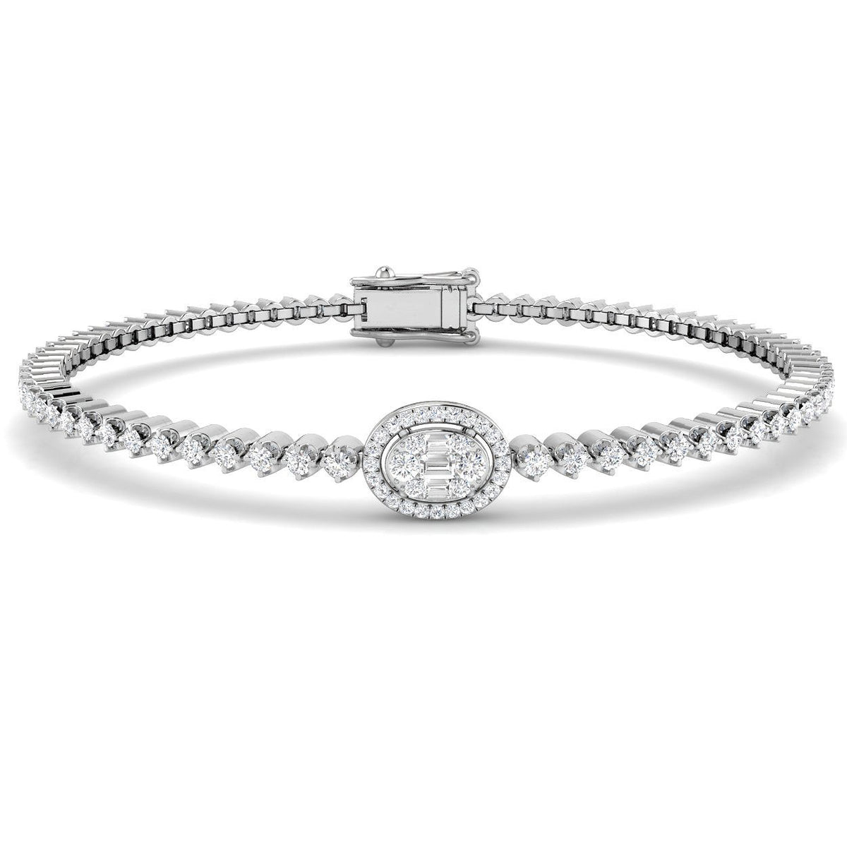 Bracelet de tennis de luxe en or et platine, serti de diamants ronds.
