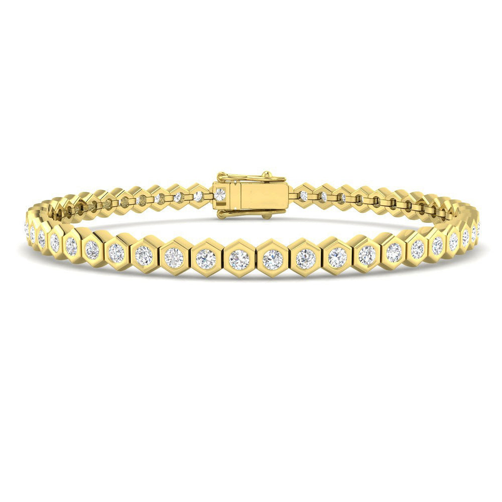 Bezel Set Diamond Bracelet, Round Diamond Bracelet, Octagon Link Bracelet
