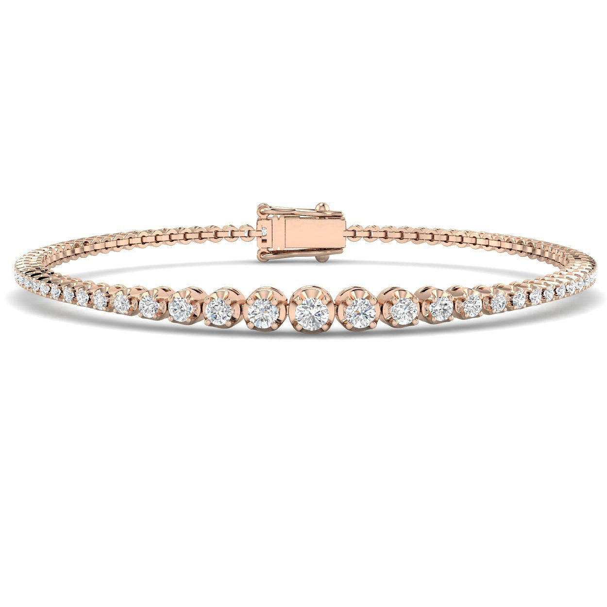 Round Lab Grown Diamond Graduate Tennis Bracelet in Platinum with Prong Set Box Clasp